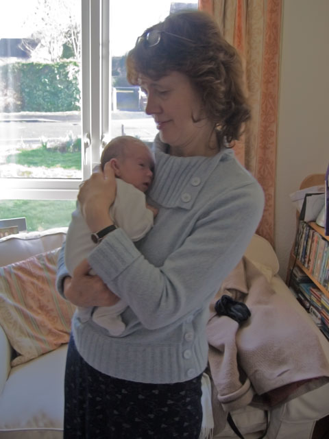 Jessica relaxes in Nana Heather's arms